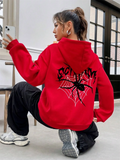 Female Screaming Spider Web Printed Oversized Hoodies