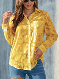 Ladies Elegant Voguish Jacquard Lapel Chiffon Blouse