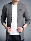 Autumn Winter Men's Solid Color Cardigan Sweater with Patch Pocket