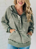 Loose Fit Half-zipper Washed Hoodies for Ladies