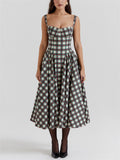 Retro Big Swing Plaid Bustier Dress for Ladies