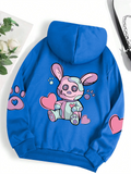 Cute Pink Heart Rabbit Printed Harajuku Hoodies for Women