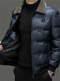 Men's Bee Letter Badge Fur Collar Down Coats