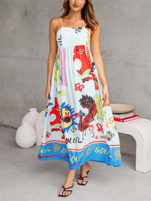 Lovely Cartoon Printed Women's Back Tie-up Dress