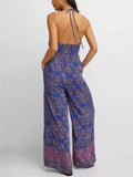 Floral Print Ethnic Style Strappy Jumpsuits for Women