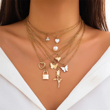 Women's Butterfly Rose Key Lock Moon Star Chain Necklaces