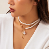 Women's Classy 2pcs/Set Paperclip Chain Artificial Pearls Necklaces