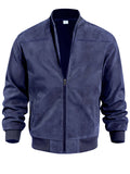 Men's Faux Suede Stand Up Collar Zipper Bomber Jacket