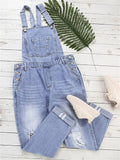 Women's Casual Ripped Light Blue Denim Overalls