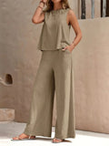 Women's Elegant Solid Color Sleeveless Shirt + Casual Pants