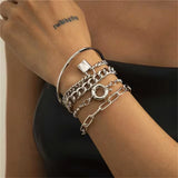 5Pcs/Set Female Gothic Metal Chain Lock Bracelets