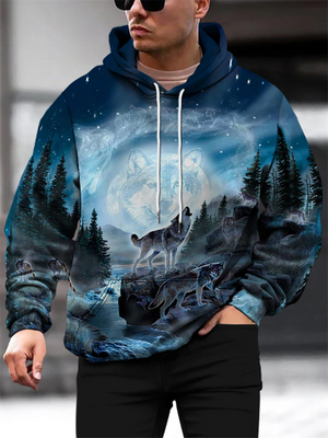 Mighty Wolf King 3D Animal Print Men's Casual Hoodies