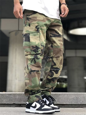 Men's Oversized Camouflage Tactical Pants with Patch Pocket