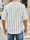 Men's Vertical Stripe Stand Collar Short Sleeve Shirt for Holiday