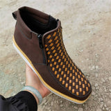 Men's Hand-Woven Side Zipper PU Leather High-Top Boots