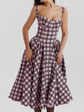 Retro Big Swing Plaid Bustier Dress for Ladies