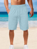 Men's Vertical Stripe Cotton Blend Drawstring Beach Shorts