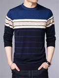 Male Casual Striped Round Neck Knitting Sweater