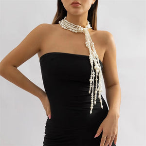 Fashionable Party Imitation Pearl Tassel Necklace for Women