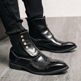 Retro Leather Splicing Brogue Pointed Toe Ankle Boots for Men