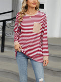 Contrast Color Stripe Chest Pocket Long Sleeve Shirt for Women