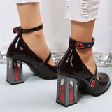 Female Rose Block Heel Vintage Gothic Punk Mary Jane Pumps