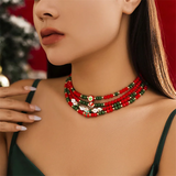 4Pcs/Set Crystal Red Green Bead Christmas Necklaces for Women