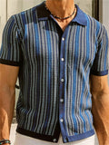 Men's Thai Stripe Lapel Short Sleeve Slim Fit Knit Shirt