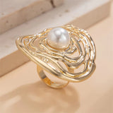 Fashion Intertwined Metal Imitation Pearl Rings for Lady