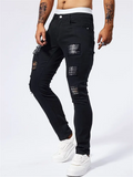 Men's Punk Rock Patchwork Sequined Black Jeans