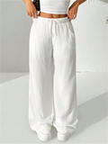 Female Textured Wrinkle Fabric White Drawstring Pants