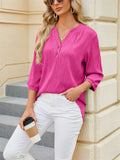 Solid Color Women's V-Neck Button Textured T-Shirts