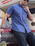 Men's Single-Breasted Short Sleeve Lapel Solid Color Shirt