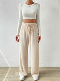 Women's Striped Texture Loose Drawstring Straight-Leg Pants