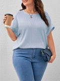 Leisure Plus Size Round Neck Striped Texture Shirt for Women