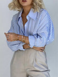 Women's Single Breasted Striped Blouses with Pockets