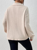 Women's Solid Color V Neck Striped Texture Long Sleeve Shirt