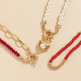 Women's 3Pcs/Set Bohemian Red Beads Imitation Pearls Pendant Necklaces