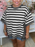 Women's Oversize Relaxed Striped Spliced T-Shirt