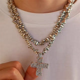 2Pcs/Set Hip-Hop Cross Pendant Acrylic Irregular Beads Necklaces