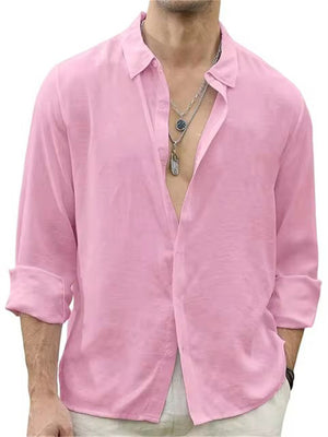 Men's Romantic Solid Color Lapel Button Casual Shirt