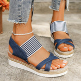 Women's Holiday Leisure Cross Strap Wedge Heel Stripe Sandals