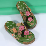 Handmade Flowers Butterfly Print Wedge Heel Beach Sandals for Women