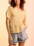 Candy Color V Neck Plaid Texture Casual T-shirts for Women