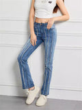 Stylish Raw Edge Stripe Stretchy High-Rise Skinny Jeans for Women