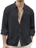 Men's Romantic Solid Color Lapel Button Casual Shirt