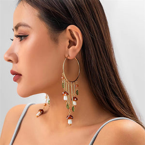 Cute Mini Mushroom & Leaf Tassel Earrings for Women