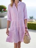 Women's Leisure Striped Lapel Button Down Dress