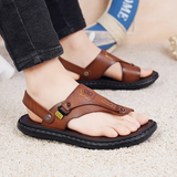 Male Breathable Genuine Leather Flip Flops Sandals