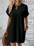 Holiday Simple Round Neck Batwing Short Sleeve Mini Dress for Lady